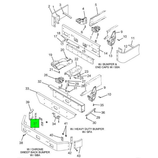 2585906C1 Navistar International | Front Swept-Back Steel Bumper